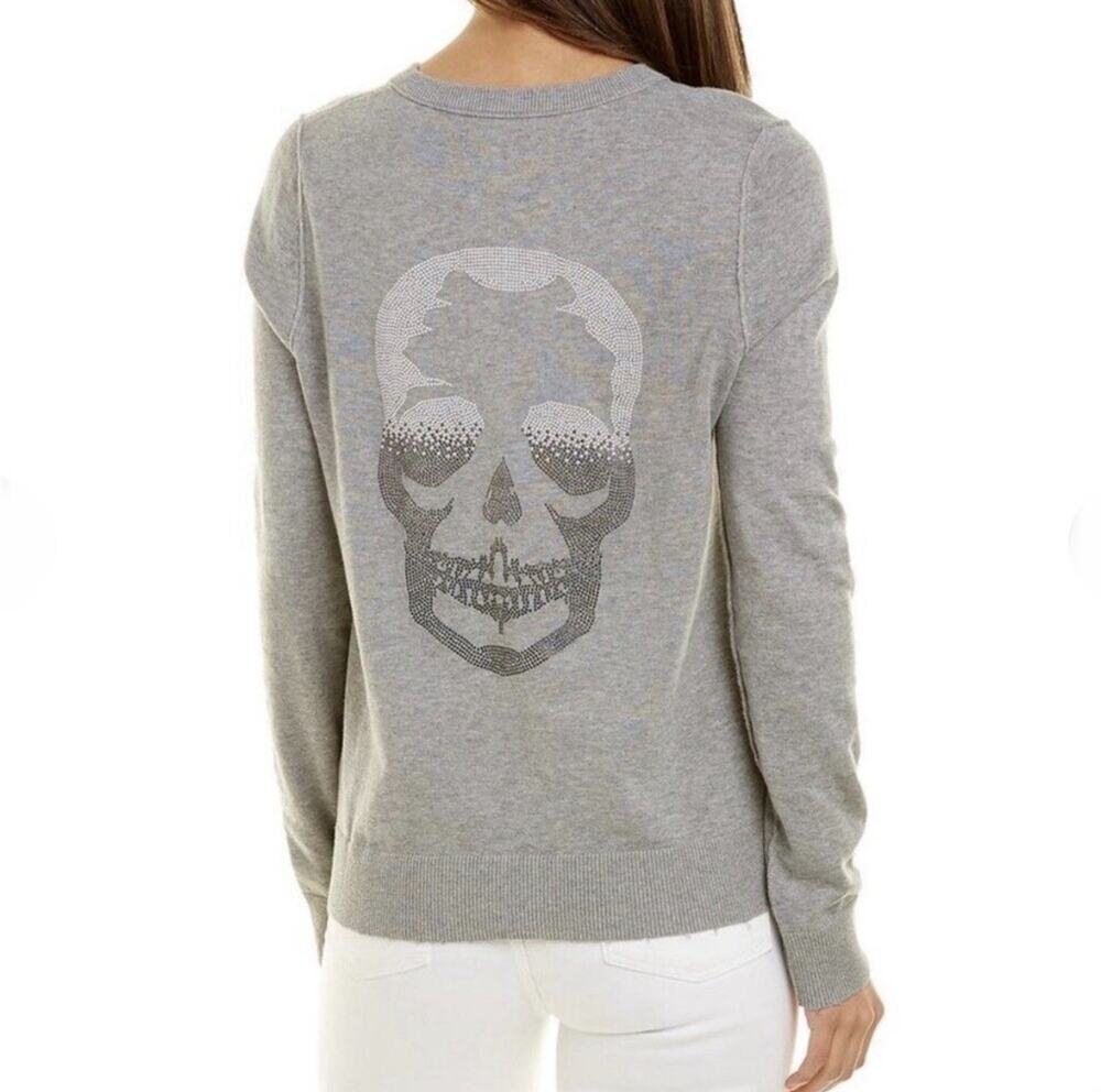 ZADIG & VOLTAIRE Miss Skull Degrade Embellished Skull Sweater V Neck Wool Small